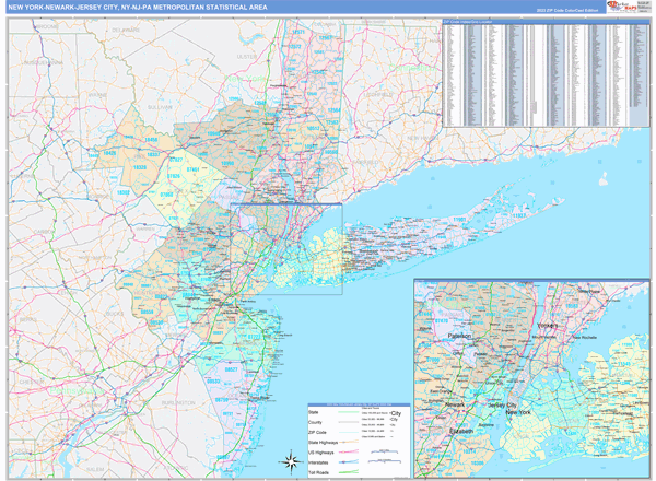 New York-Newark-Jersey City, NY Metro Area Zip Code Map